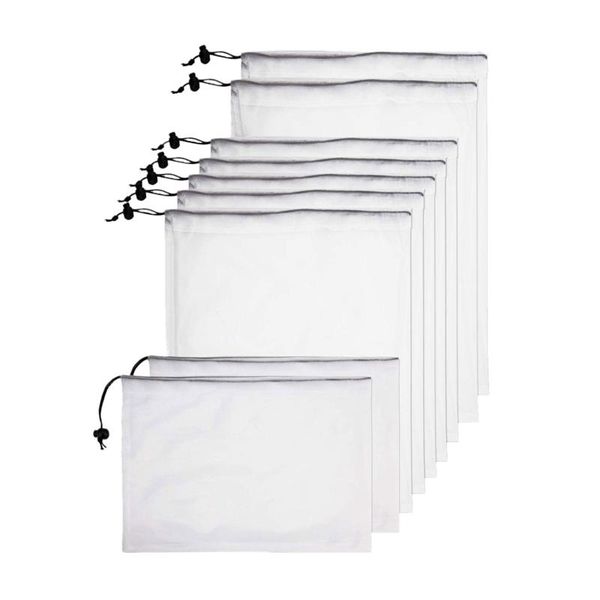 

shopping bags reusable mesh produce double-stitched eco snack washable storage bag for fruit vegetables with tare weight t