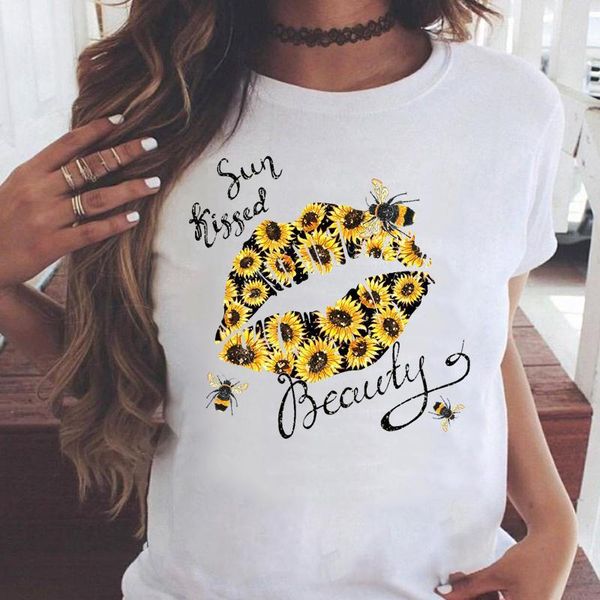 

women's t-shirt women t-shirts flower lovely leopard short sleeve lip graphic print female fashion cartoon summer t shirt tee, White