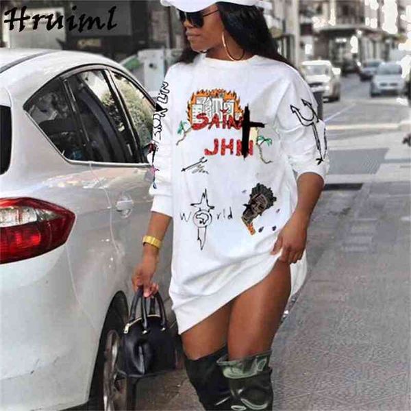 

autumn shirts dress women plus size casual letter print long sleeve o neck mini fashion high street kobieta sukienka 210513, Black;gray