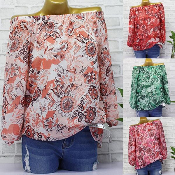 

women's blouses & shirts women off shoulder elegant floral shirt casual blouse fashion summer long sleeve harajuku printed blusa fe, White