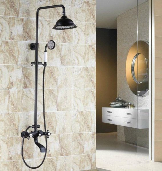 

wall mounted black oil rubbed bronze bathroom rain shower faucet set tub mixer tap chg104 sets