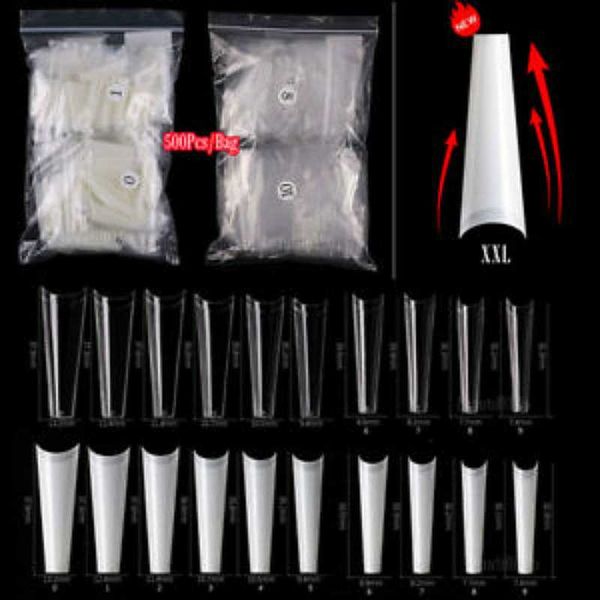 

false nails 504pcs nail tips xxl c curve coffin half cover extra long fake finge artificial toe french, Red;gold