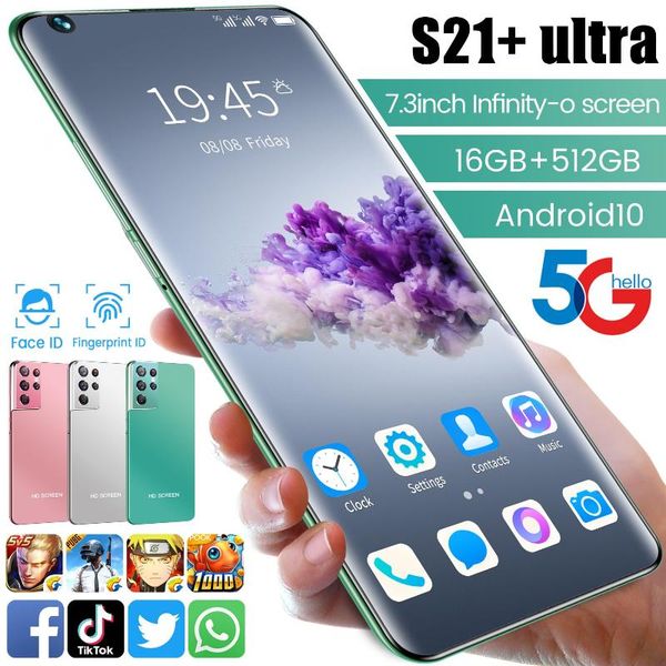 

cell phone pouches s21ultra 24+48mp 7.3 inch andriod 10.0 sim double+micro sd smart face fingerprint unlock 16 512gb 6800mah mobile