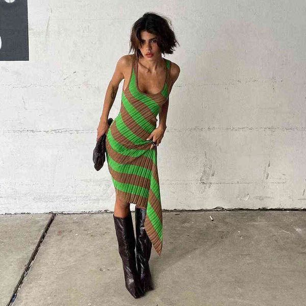 

woman's dress wind 2022 spring and summer women's round neck sleevels contrast stripe fashion backls slim fit buttock dress, Black;gray