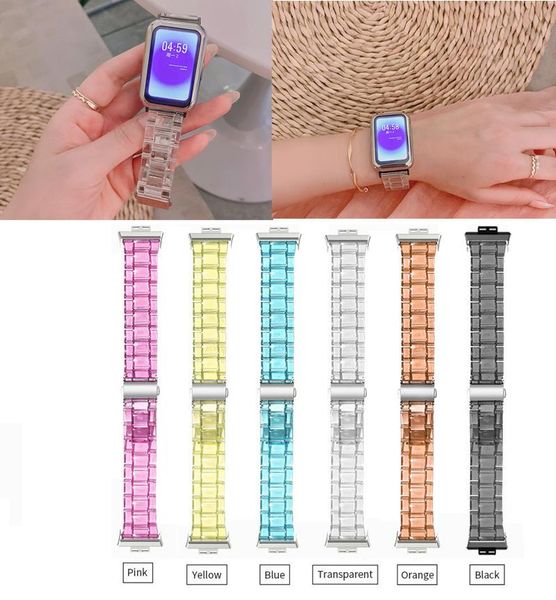 

watch bands transparent resin strap for huawei fit replacement wristbad band bracelet, Black;brown