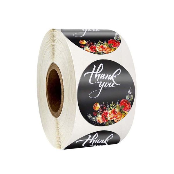 

500pcs/roll floral thank you sticker for seal label scrapbooking christmas decoration baking stationery m89a gift wrap