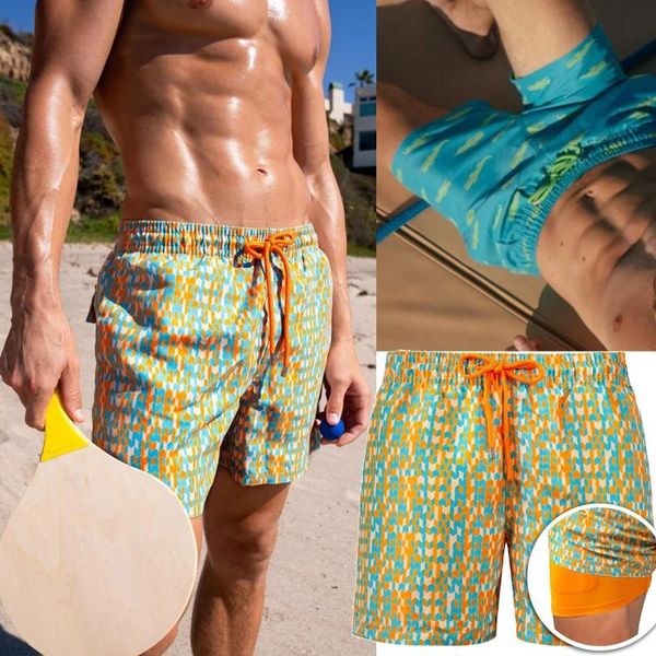

men's shorts beach swim trunks summer mens swimming temperature-sensitive pants color changing swimwear 2021, White;black