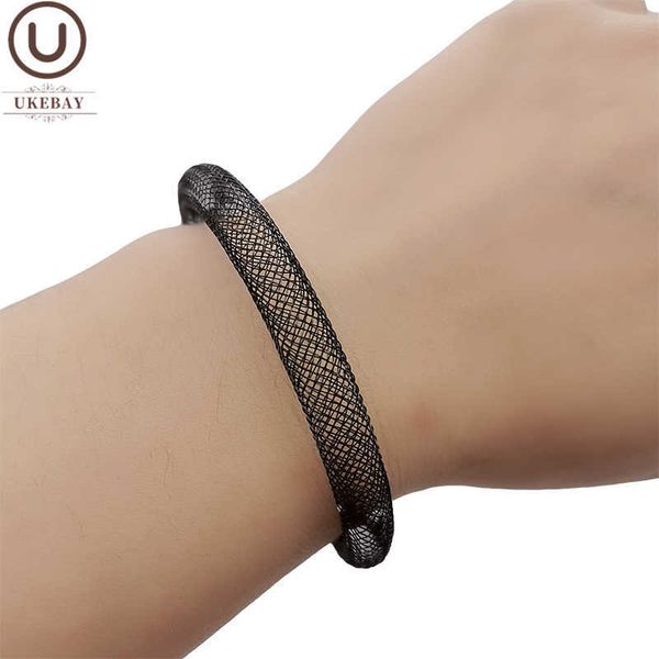 

uk new simple mesh bracelets women black chain hollow elasticity bangles bohemia style party handmade accessories jewelry q0719