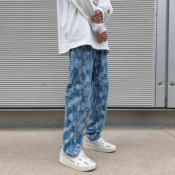 

hip hop men's graphic printed jeans woman autumn fashion trousers casual oversize korean streetwear male pants, Blue