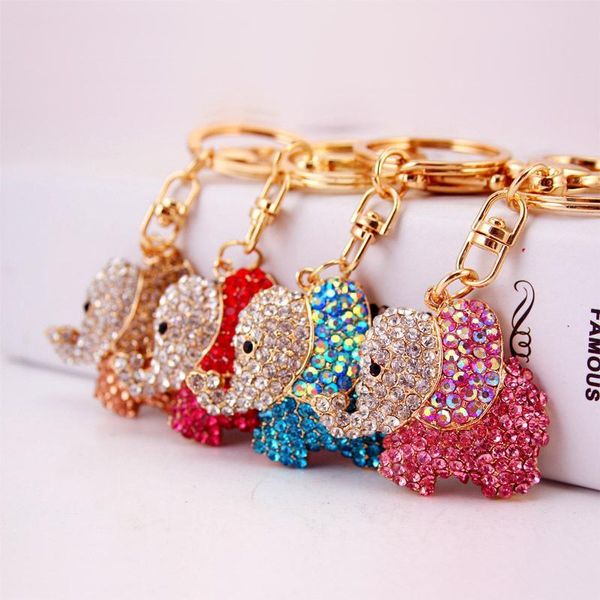 

rhinestone animal elephant key chains crystal alloy keychain pendant gold tone lobster clasp car accessories decoration key ring holder, Slivery;golden