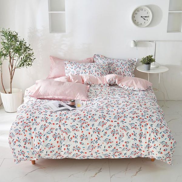 

bedding sets style 3/4pcs warm pink red flower set duvet cover flat bed sheet pillowcase family  king full single