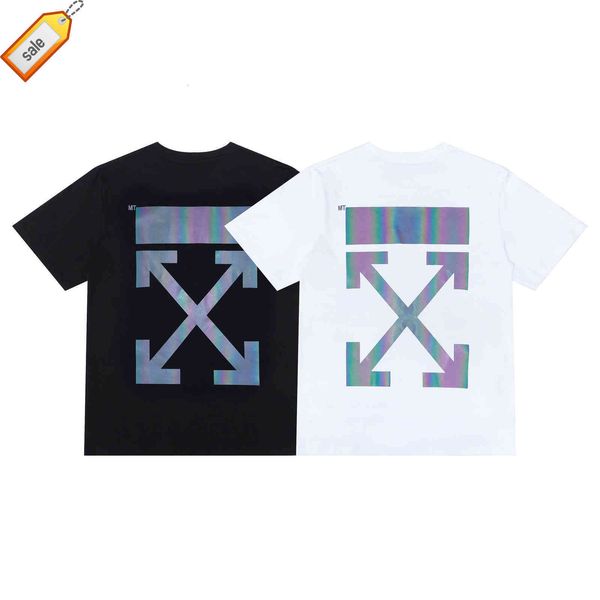 

style white 2021 spring off and summer new style3m colorful reflective high tech material short sleeve t-shirt, White;black