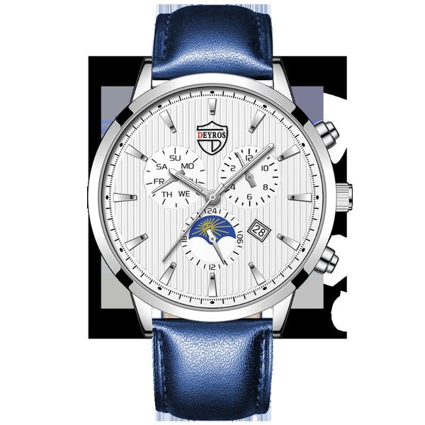 

wristwatches 2021 fashion calendar quartz watch deyros business for men luxury leisure leather men's luminous, Slivery;brown