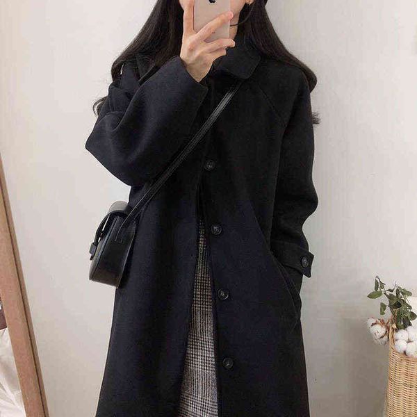 

woolen coat women's middle long 2021 autumn and winter small black thickened hepburn
