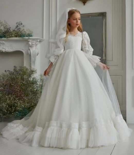 

girl's dresses flower girl long sleeves layers tulle little princess birthday custom made first communion dress, Red;yellow