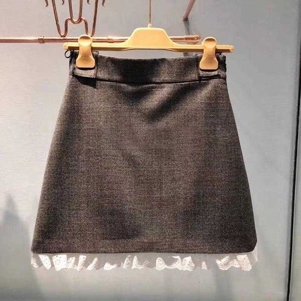 

skirts brand luxury high waist plaid elegant female women autumn college style lace stitching mini a-line vestidos 6zzq, Black