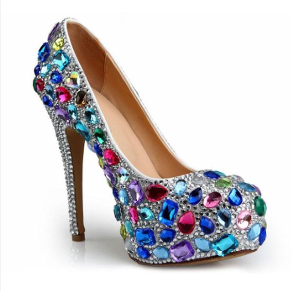 

dress shoes autumn high-grade color glass diamond ultra high with bride elegant waterproof platform crystal wedding, Black