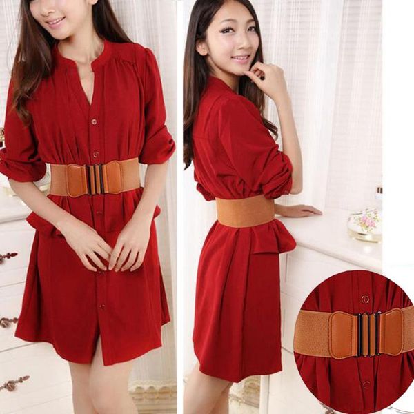 

belts waist women skinny elastic ceinture fashion lady stretch leather wide belt dress adornment for femme waistband, Black;brown