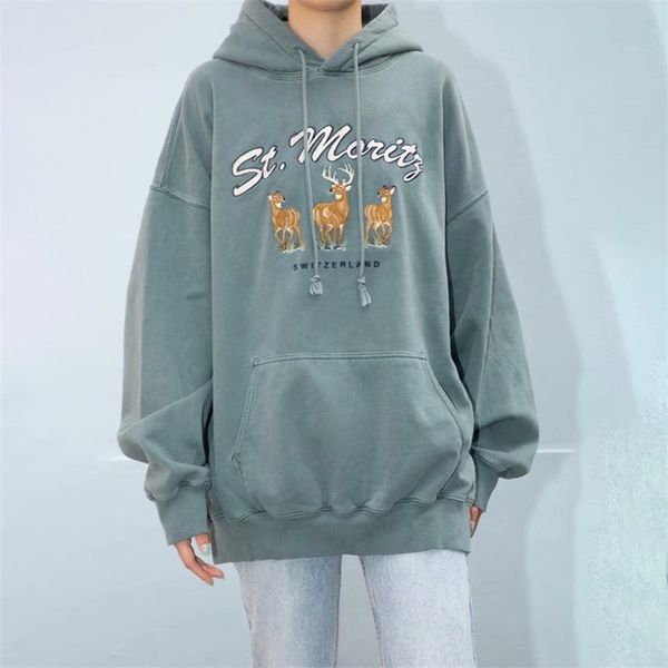 

oversize girls streetwear thick christmas hoodies autumn fashion laides loose cotoon pullovers women cute embroidery outfit 210805, Black