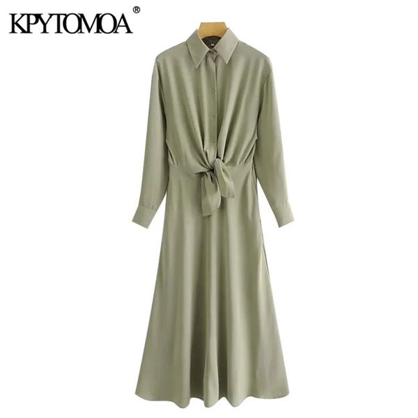 

women chic fashion with knot pleated midi shirt dress long sleeve button-up female dresses vestidos mujer 210420, White
