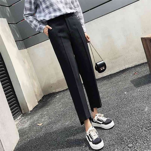 

spring summer korea fashion women pants high waist casual straight female solid loose ankle-length plus size s145 210512, Black;white