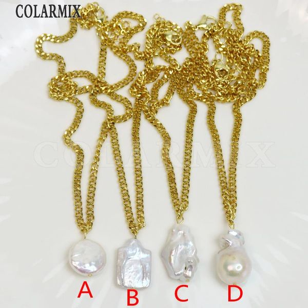 

chains 4 pcs cuban chain necklace natural pearls pendant long elegant jewelry women 90092, Silver