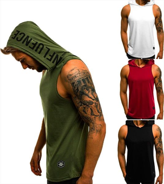 

hirigin cotton clothes casual mens summer cool sleeveless hoodie hooded sport vest tank, White;black