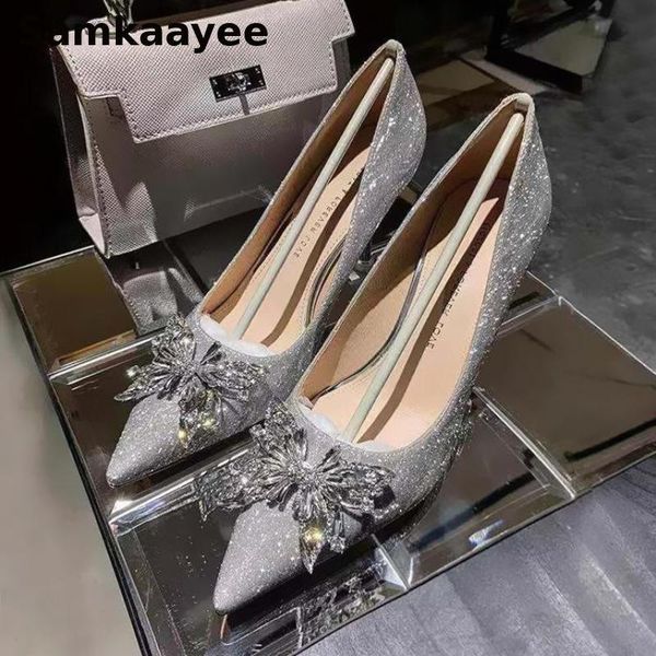 

dress shoes size 34-39 woman pumps spring autumn ladies platform 7cm thin heels crystal female pointed toe solid wedding party zapatos, Black