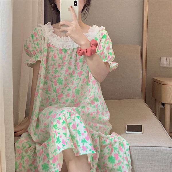 

Womens Ins Style Dress Flowers Ruffle Sleepshirts.Vintage Ladies Girls Fluorescent Color Floral Nightgown Nightdress Sleepwear, Pink