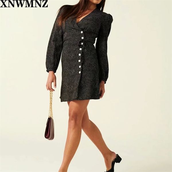 

wm women waisted wrap-over cut black crayon dot print dress chiffon vestidos vintage gabinette dress -chic 210520, Black;gray