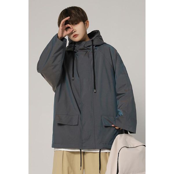 

men's jackets oversized gradient jacket men spring hooded outerwear street fashion harajuku plus size loose windbreaker big pocket coat, Black;brown