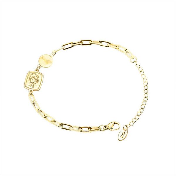 

link, chain stainless steel simple boy round english letter pendant design bracelet plated gold for women accessories luxury jewelry, Black