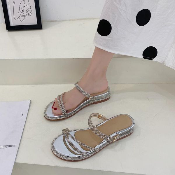 

slippers shoes rubber flip flops flat slipers women low glitter slides fashion hawaiian 2021 summer jelly luxury soft fabric rom, Black
