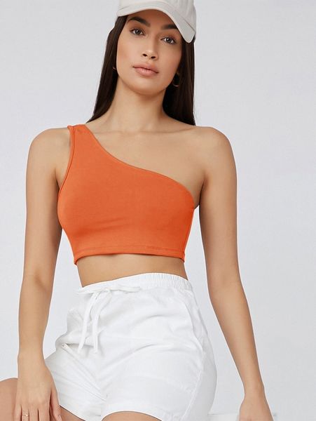 

one shoulder solid crop j4sl#, White