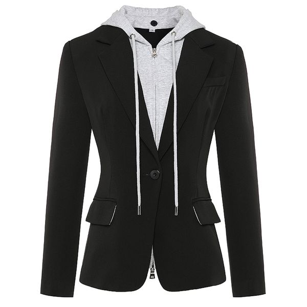 

high street est stylish designer blazer jacket women's zip removable hooded single buttons casual 210521, White;black