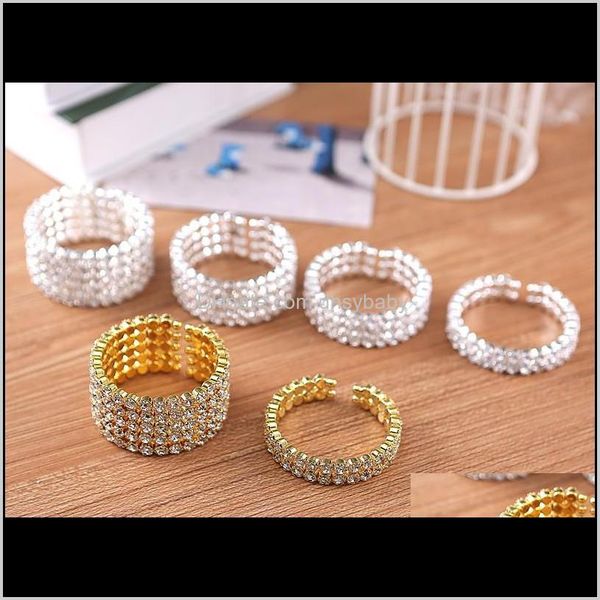

bracelets drop delivery 2021 1-5 row bridal wedding cuff bangle bracelet big crystal rhinestone stretch wristband jewelry access, Golden;silver