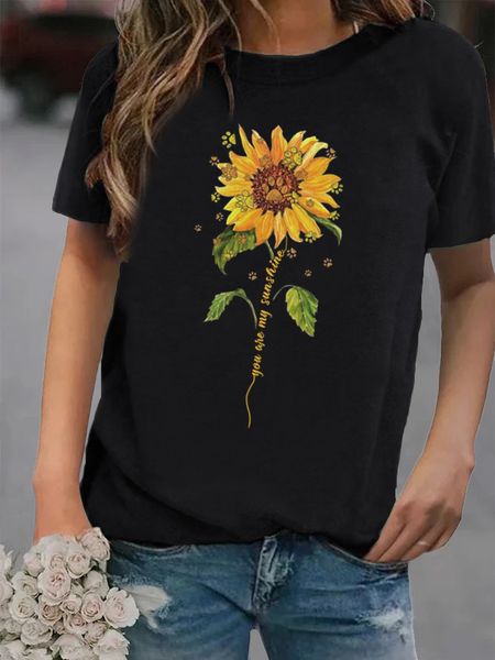 

fashion t-shirts 2021 autumn loose print round neck short sleeve women's, White