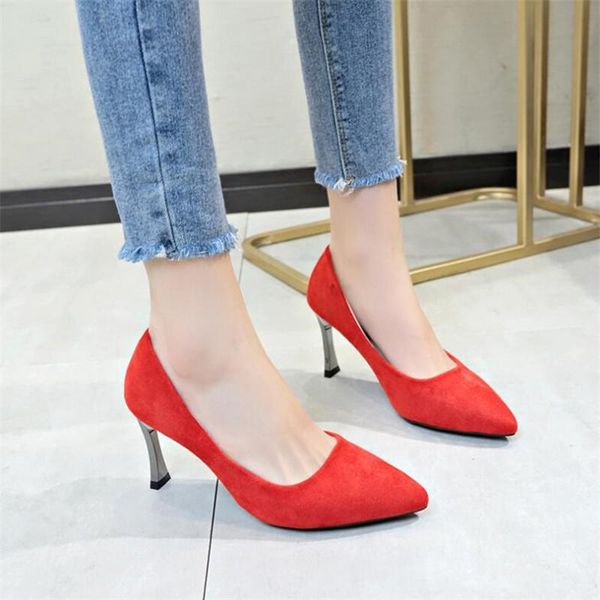 

dress shoes suede women pumps high heels fashion lady pointed toe thin ladies 2021 party woman, Black