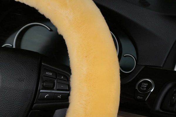 Capa para volante de carro fofa pura lã de pele de carneiro australiana 15 polegadas amarelo182r