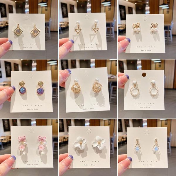 

korean cute stud earrings fashion jewelry flower heart resin triangle square leaf star earring south korea jewelri, Golden;silver