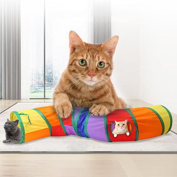 

cat toys rainbow s shape collapsible tunnel tube kitten pet play training supply