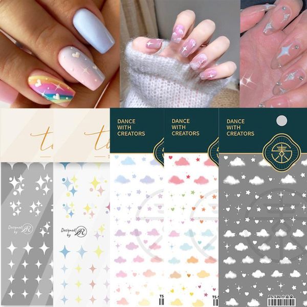 

nail art decorations 1 sheet white stickers decals cloud star moon heart designs 3d sliders summer tattoo manicure decors, Silver;gold