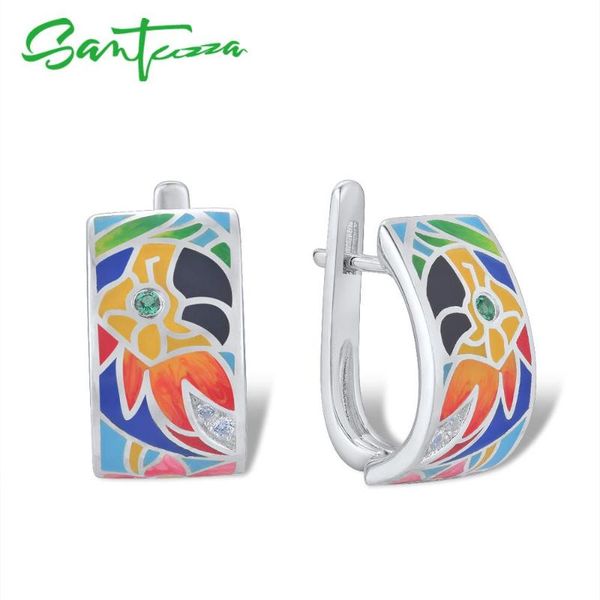 

stud santuzza silver earrings for women 925 sterling with white cz parrot hand-made enamel unique earring fashion jewelry, Golden;silver