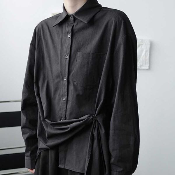 

men's casual shirts long-sleeve shirt spring and autumn personality niche design asymmetric catwalk large size, White;black