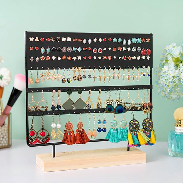 

jewelry pouches, bags earring stand display metal holder and organizer 6 layerjewelry rack with wood base tray, Pink;blue