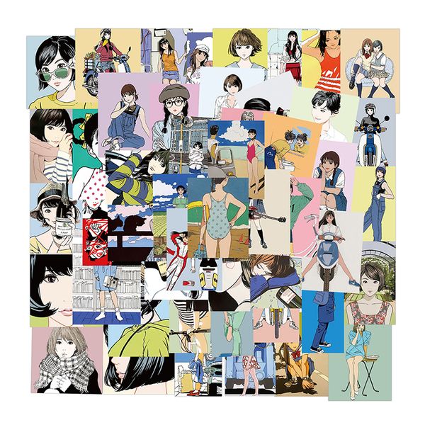 

50 pcs Girl retro illustration Graffiti Travel Phone Laptop Luggage Stickers