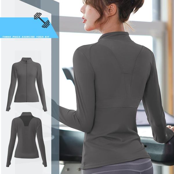 

running jackets women yoga long sleeve sports slim tight sportswear net yarn quick dry push up breathable clothing air saco, Black;red