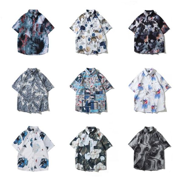 

men's casual shirts 2021 vintage short sleeve shirt summer trend loose chic hawaiian flower, White;black