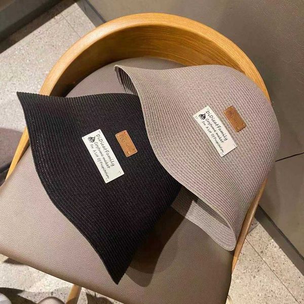 

female letter straw fisherman's fragrance show face small bucket with leather label travel sunscreen basin hat