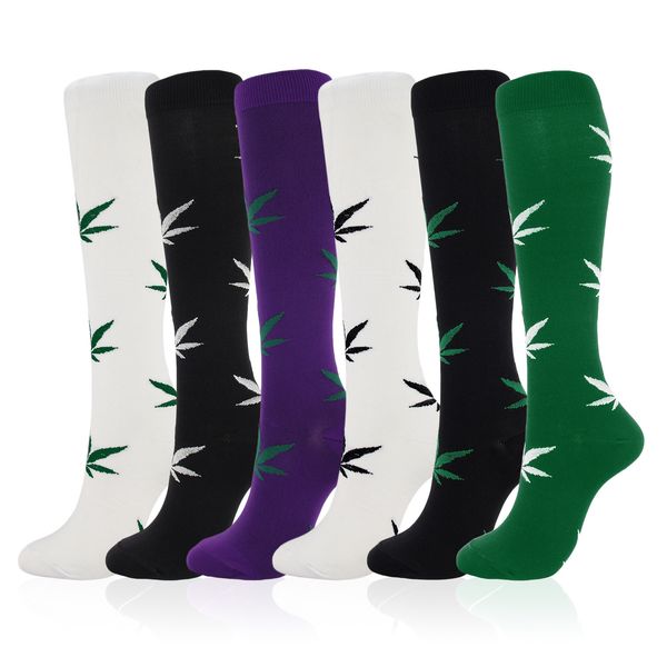 

2021 new maple leaf fashion sports compression stockings nylon silk european and american street wholesale processing customization, Black